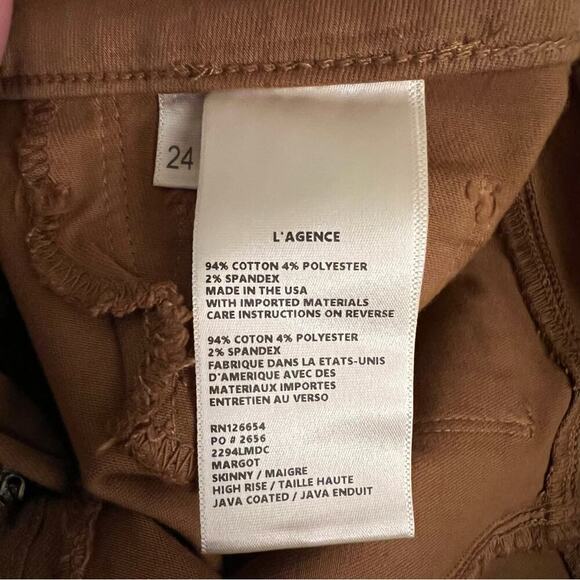 L’Agence NEW Womens Margot Skinny High Rise Jeans sz 24 Java Coated Wax Denim - Picture 11 of 14